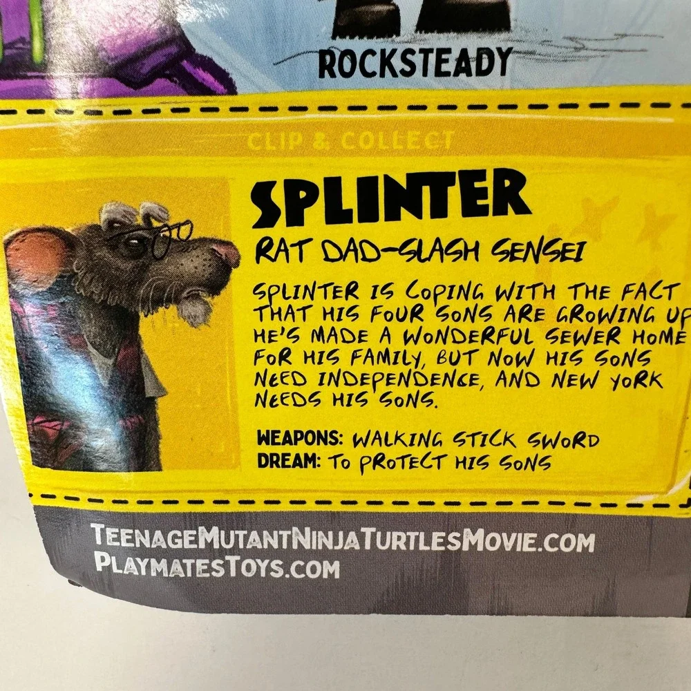 Playmates TMNT Mutant Mayhem‎ Splinter Action Figure Kids 4 inch Grey New 83286